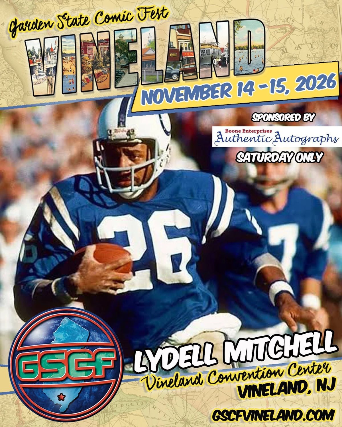 Lydell Mitchell Autograph Signing Send-In for Garden State Comic Fest! Deadline 11/9/26