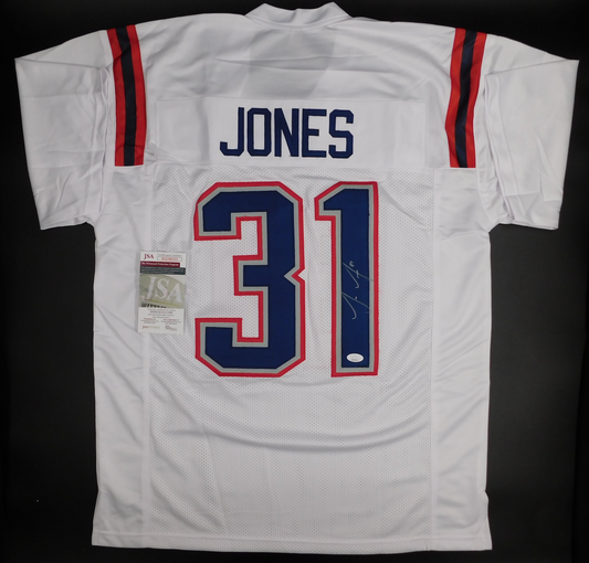 Jonathan Jones Signed Autograph New England Patriots White Football Jersey JSA COA