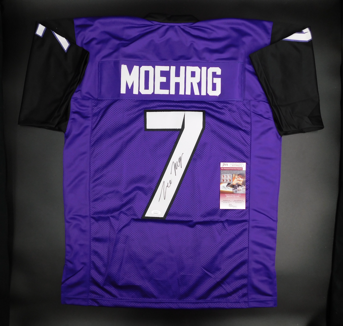 Tre'von Moehrig Signed Autograph Purple TCU Horned Frogs Football Jersey JSA COA