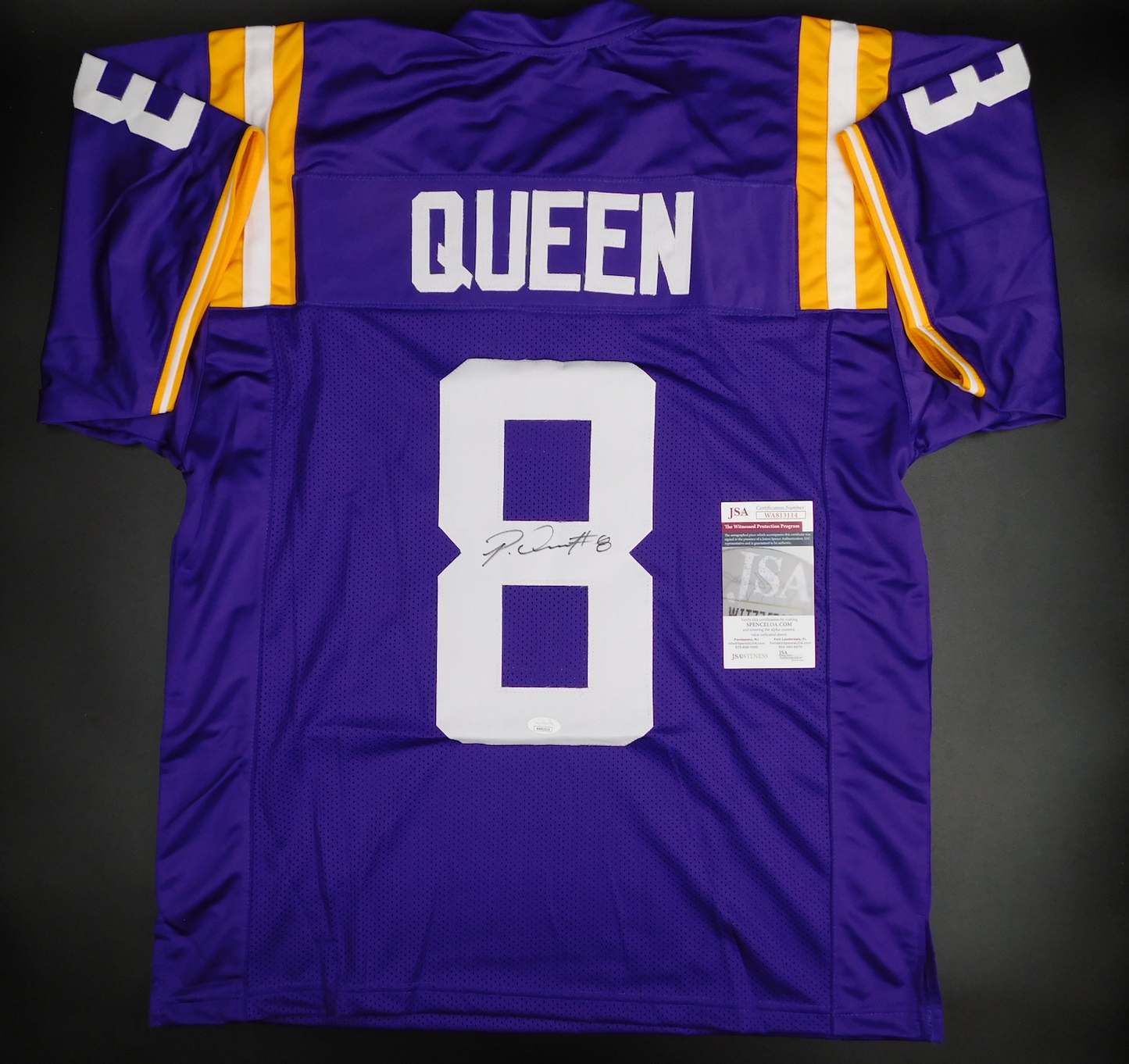 Patrick Queen Signed Autographed LSU Tigers Purple Football Jersey JSA COA