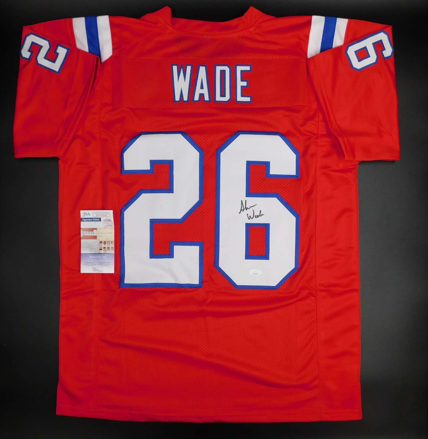 Shaun Wade Signed Autographed New England Patriots Red Football Jersey JSA COA