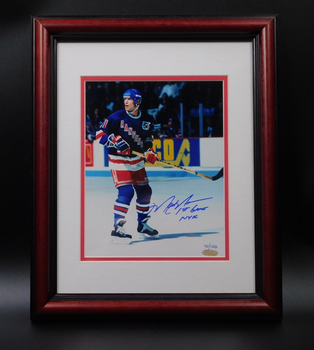 Mark Messier Signed Framed 8x10 Photo Inscribed "1st Game" Steiner COA Rangers