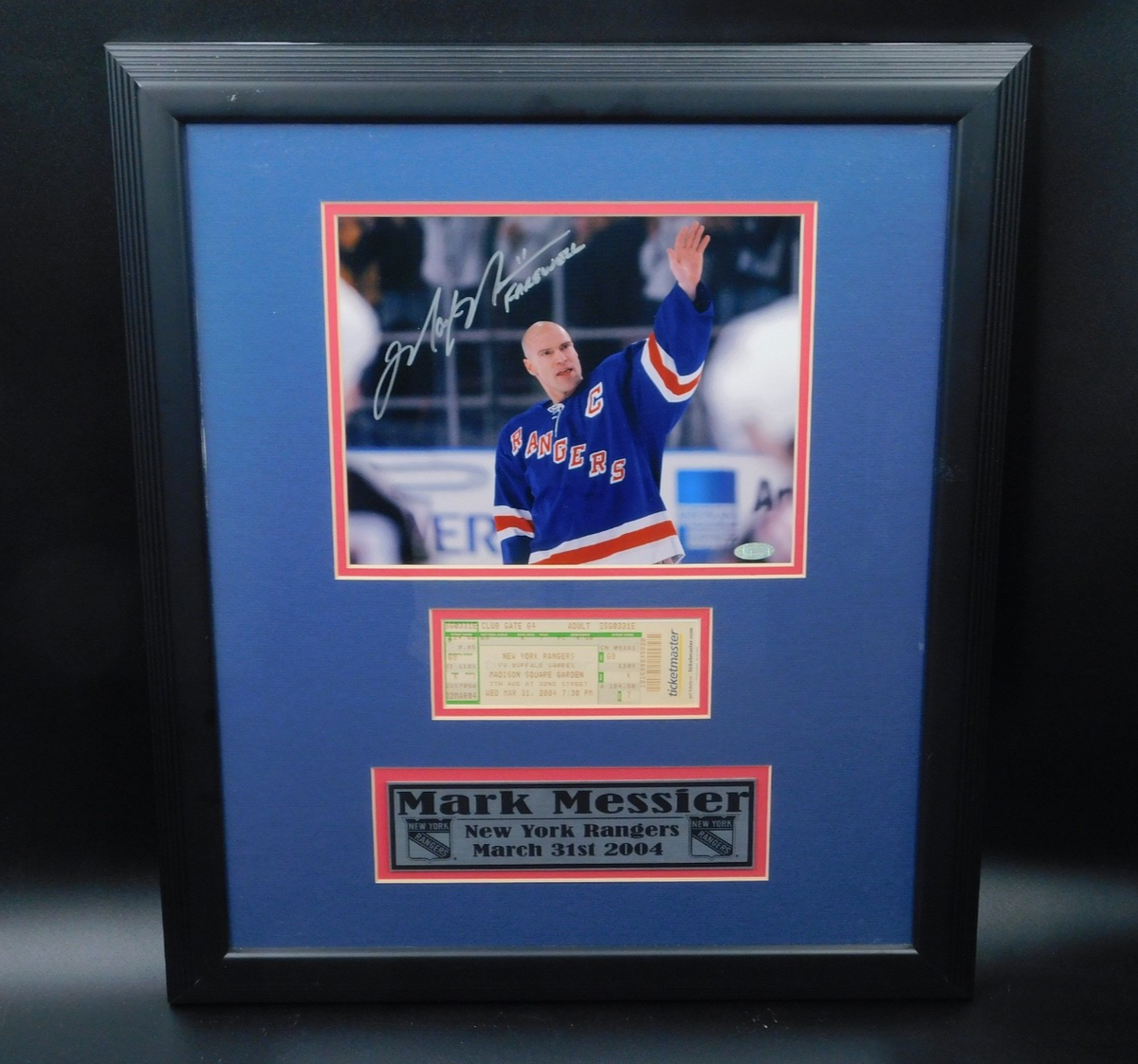 Mark Messier Signed Inscribed Final Game Ticket Framed 8x10 Photo Steiner COA