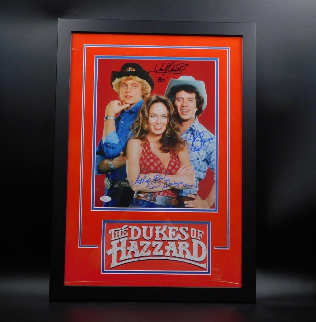 The Dukes Of Hazard Cast Signed Framed 11x14 Photo Schneider, Wopat,Bach JSA COA