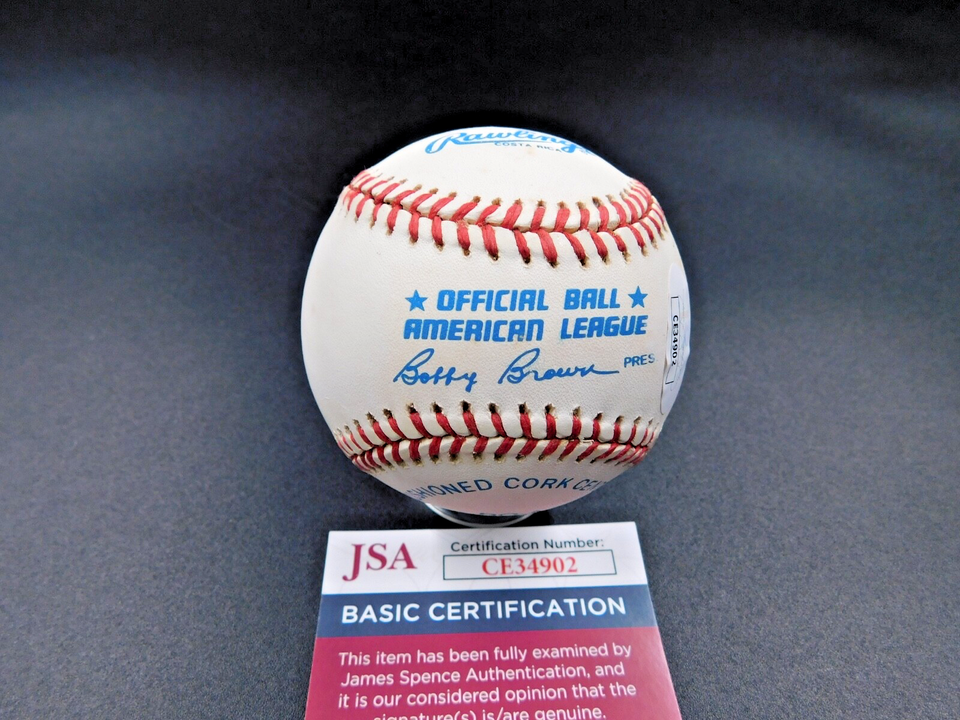 Rod Carew Signed / Autographed OAL Bobby Brown Baseball JSA COA HOF