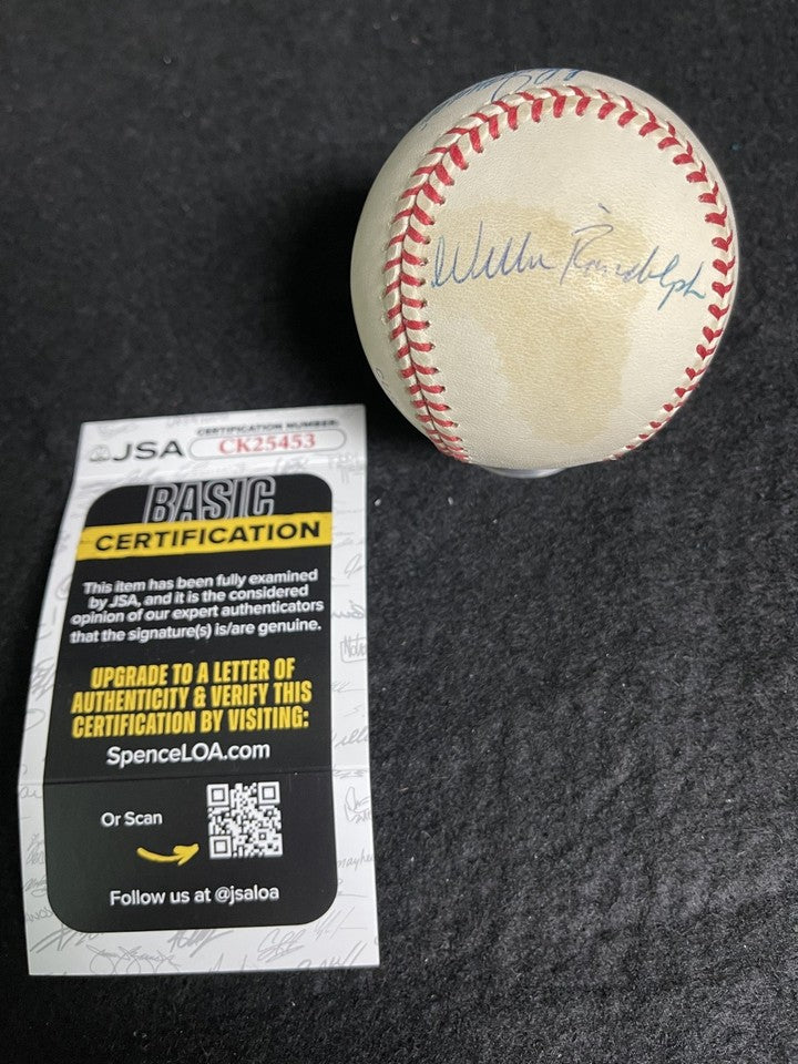 Don Zimmer Willie Randolph Signed Autographed ONL Leonard Coleman Baseball JSA
