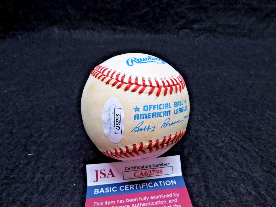 Oscar Azocar (D. 2010) Signed OAL Bobby Brown Baseball JSA COA Yankees