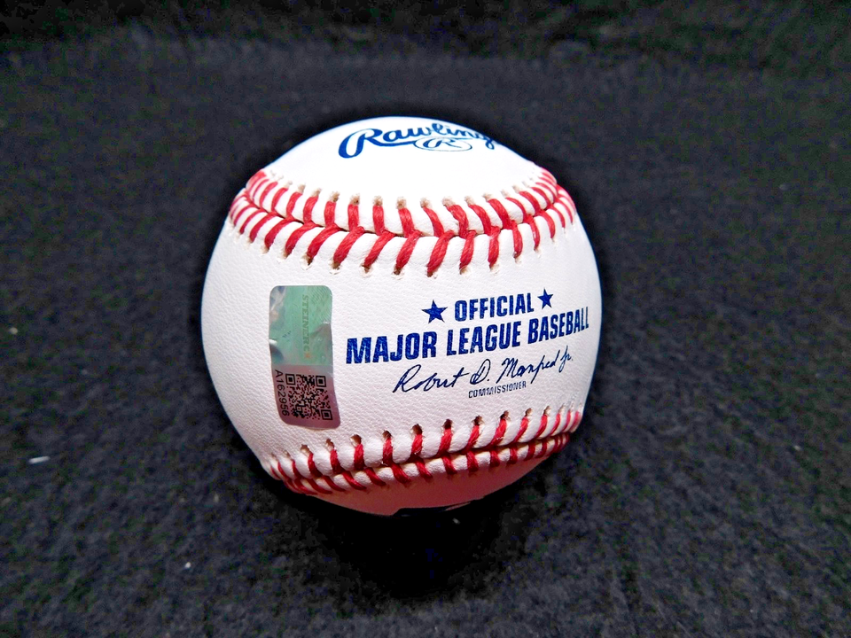 Bernie Williams Signed OML Rob Manfred Baseball Steiner COA Yankees Legend