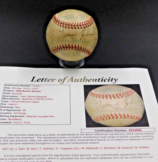 1950 Boston Braves Team Signed Baseball 28 Autos Sain Kerr Holmes Surkont JSA