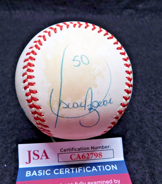 Oscar Azocar (D. 2010) Signed OAL Bobby Brown Baseball JSA COA Yankees