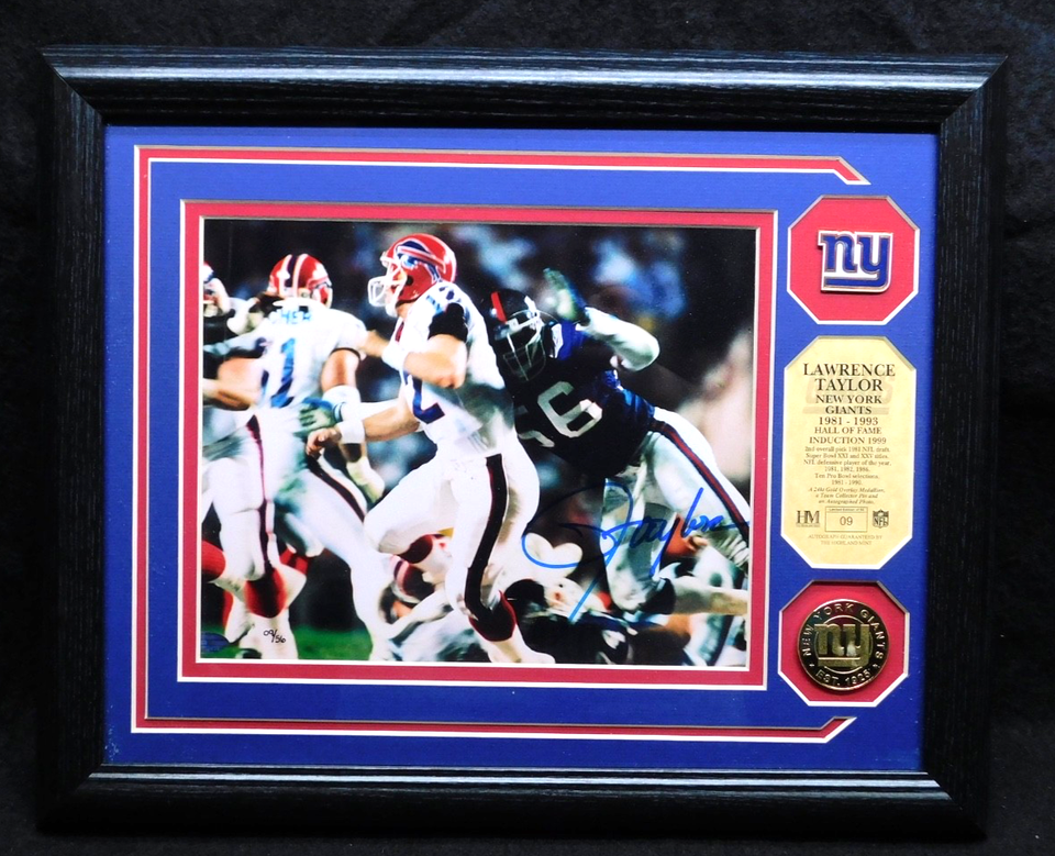 Lawrence Taylor Signed Autographed Framed 8x10 Photo Steiner New York Giant