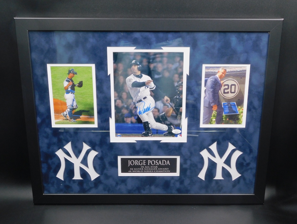 Jorge Posada Signed Autographed Framed 8x10 Photo New York Yankees JSA COA
