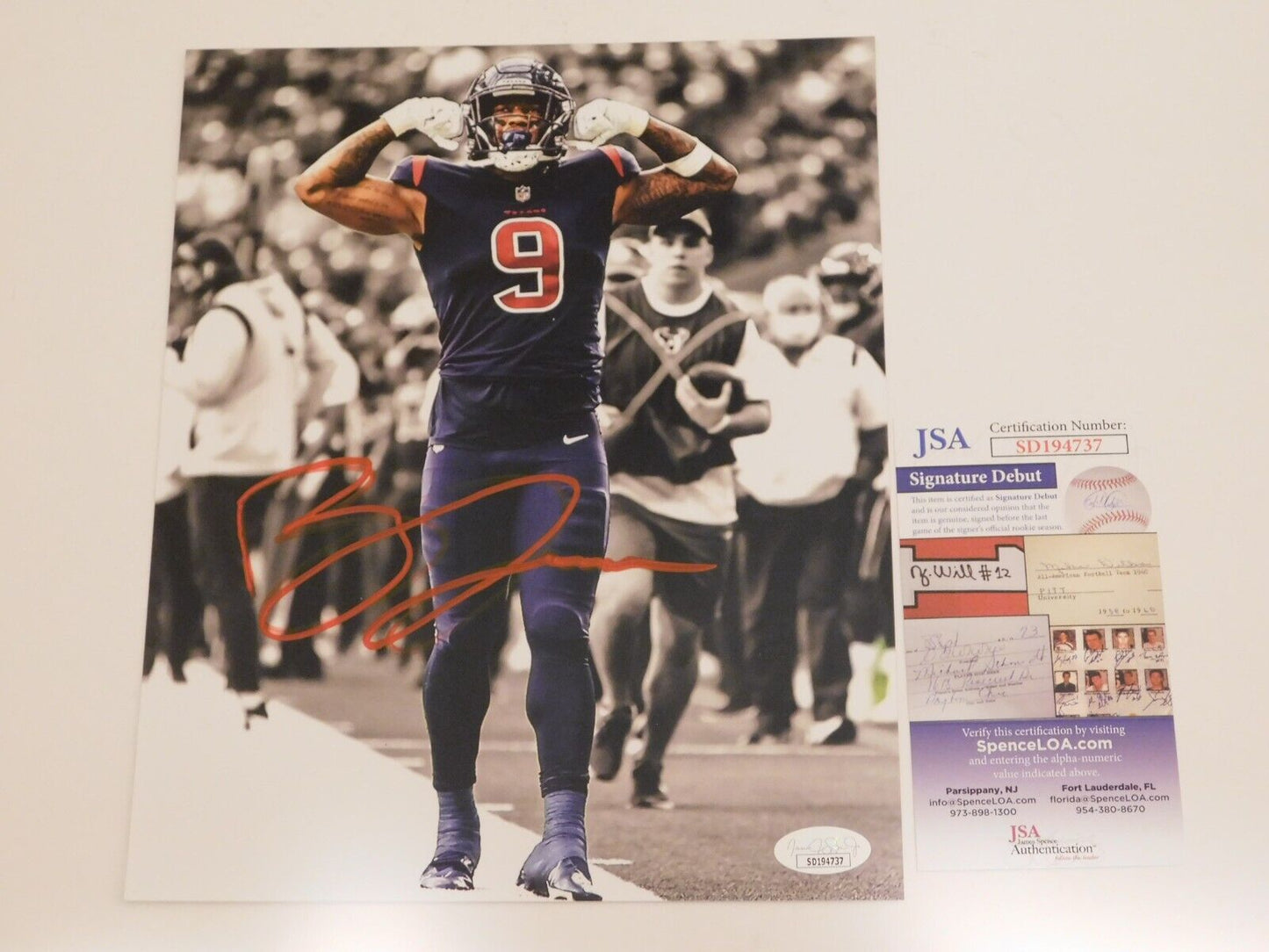 Brevin Jordan Signed Autographed 8x10 Photo Houston Texans JSA COA Miami