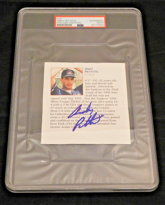 ANDY PETTITTE Signed 1995 Yankees Minor League 4x4 1/2 Yearbook Page PSA Slab