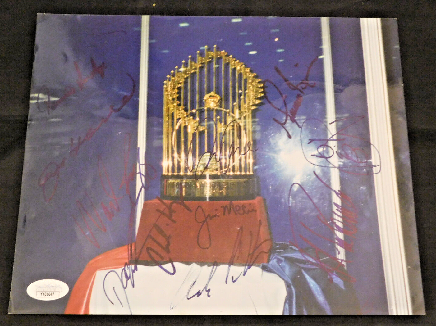 1996 Yankees Team Signed World Series Trophy 8x10 11 Autos Rivera Torre Pettitte Posada JSA LOA