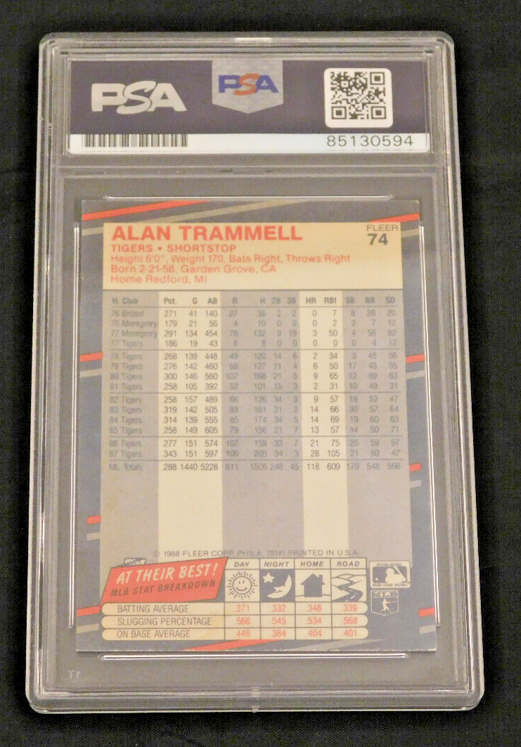 Alan Trammell Signed / Autographed 1988 Fleer Baseball Card #74 PSA Slab HOF