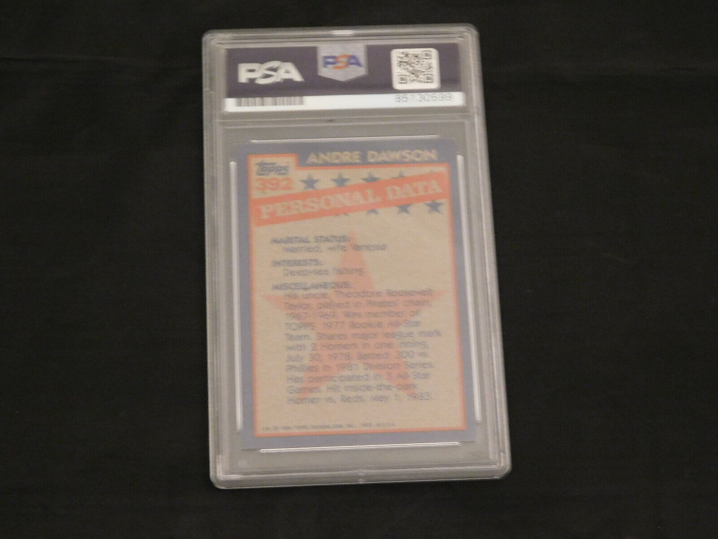 Andre Dawson Signed / Autographed 1984 Topps All Star Card #392 PSA Slab HOF