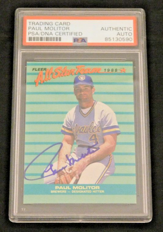 Paul Molitor Signed / Autographed 1988 Fleer All Star Card PSA Slab HOF