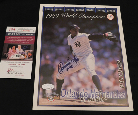 ORLANDO HERNANDEZ Signed 2000 Collectors Series 8x10 Yankees Photo JSA COA