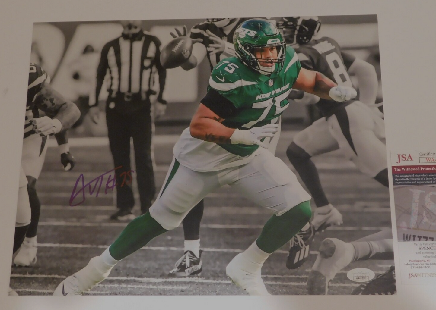 Alijah Vera-Tucker Signed Autographed 11x14 Photo New York Jets USC JSA COA