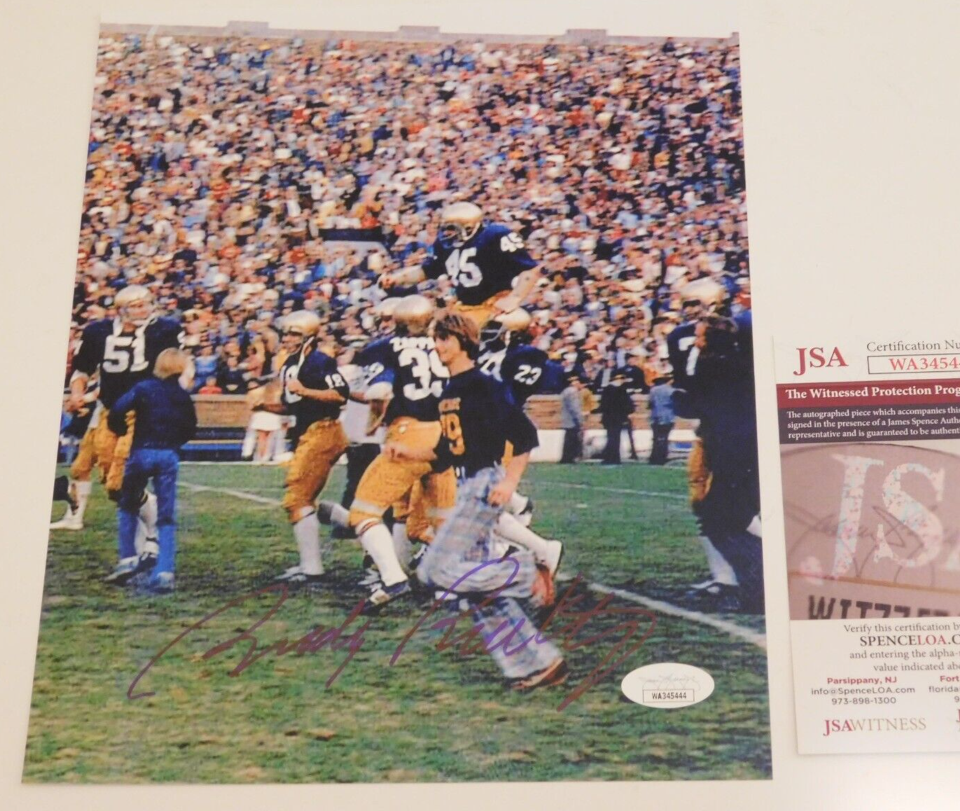 Rudy Ruettiger Signed Autographed 8x10 Photo Notre Dame Fighting Irish JSA COA B