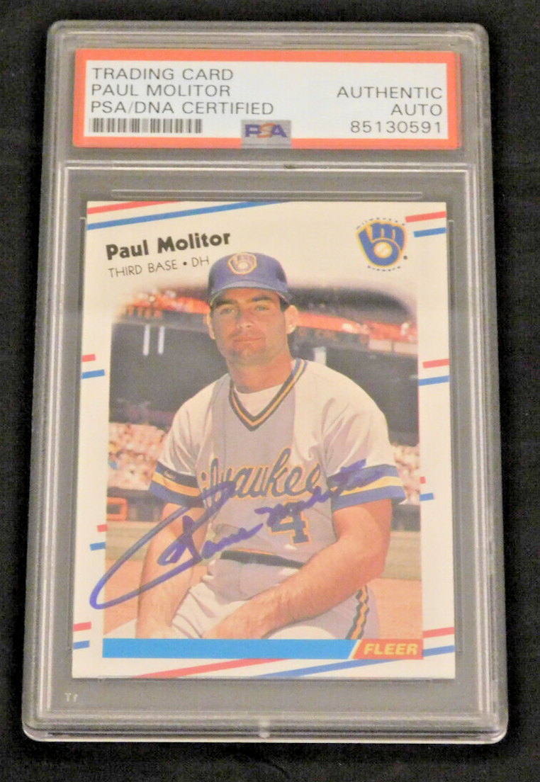 Paul Molitor Signed / Autographed 1988 Fleer Baseball Card #169 PSA Slab HOF