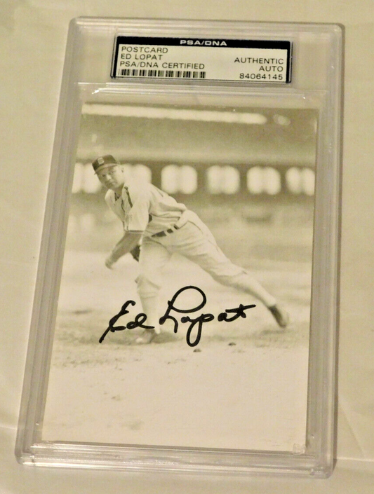 Ed Lopat (D. 1992) Signed & Autographed Photo Postcard PSA Slabbed New York Yankees