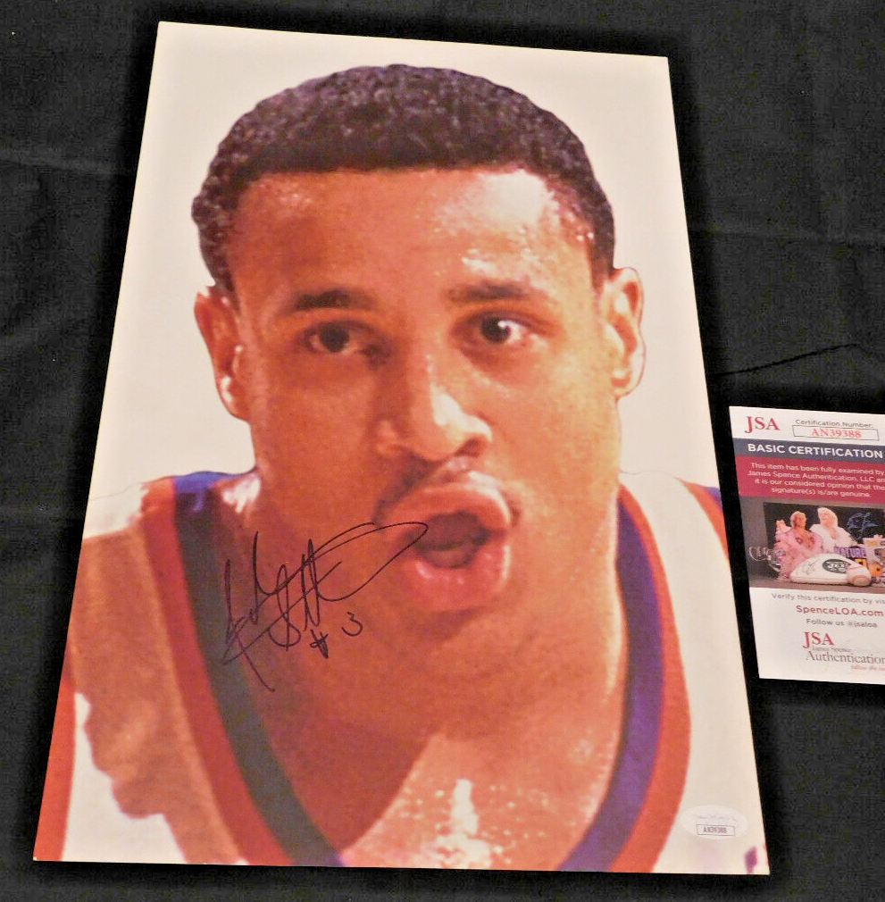 John Starks Signed 10x16 Cardboard Coca-Cola Promotional Photo New York Knicks JSA COA