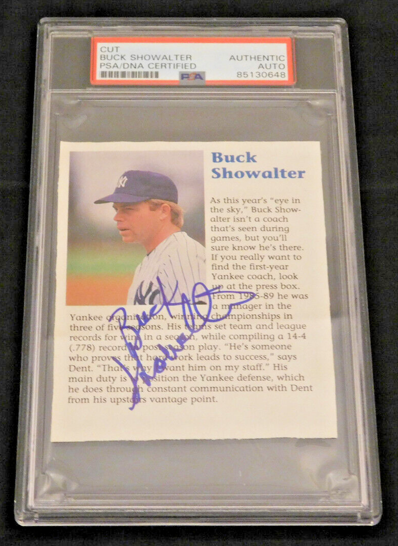 Buck Showalter Signed / Autographed 4 x 3 1/2 Yankees Yearbook Page PSA Slab