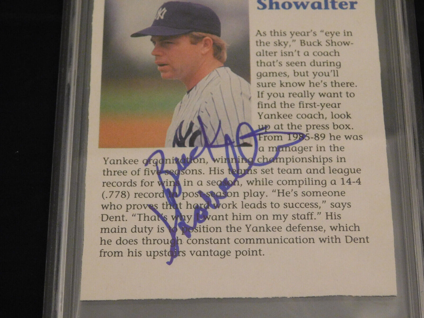 Buck Showalter Signed / Autographed 4 x 3 1/2 Yankees Yearbook Page PSA Slab