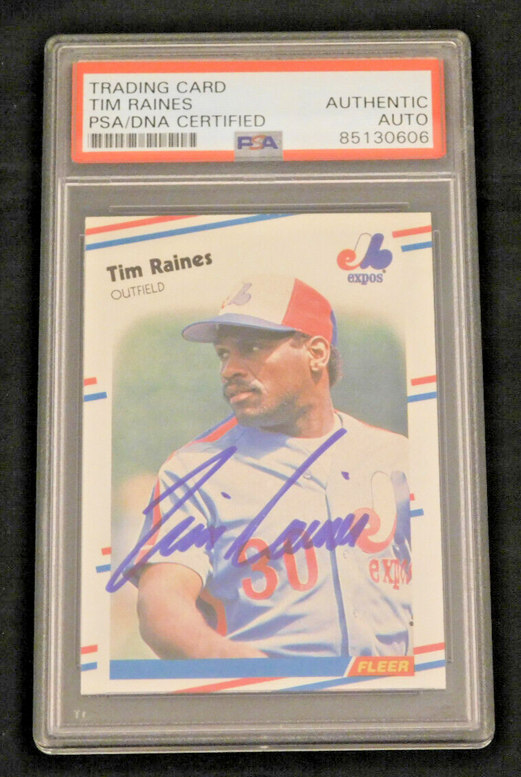 Tim Raines Signed / Autographed 1988 Fleer Baseball Card #193 PSA Slab HOF