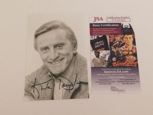 Kirk Douglas Signed & Autographed 3 1/2 x 5 1/2 Black & White Photo JSA COA