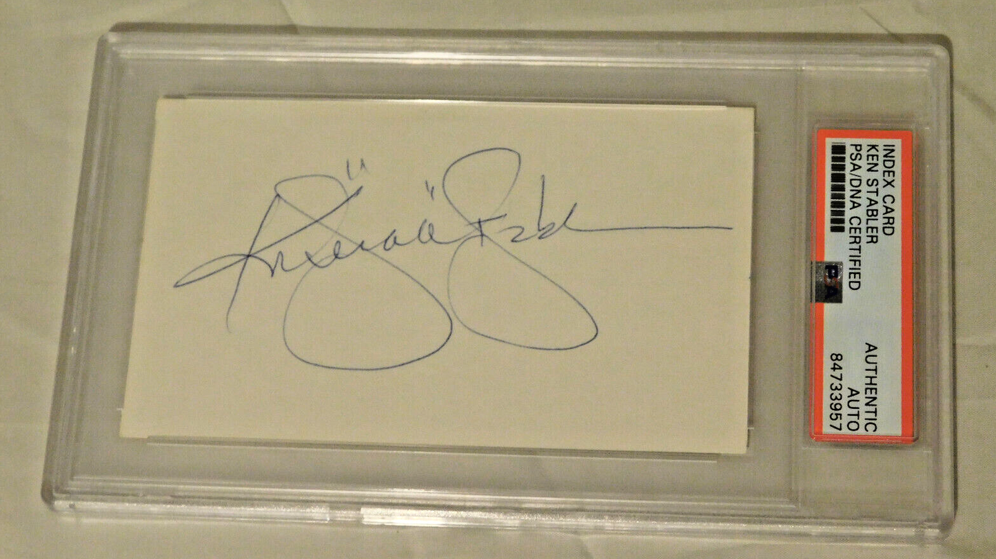 Ken Stabler (D. 2015) Signed 3x5 Index Card Inscribed Snake PSA Slab Raiders