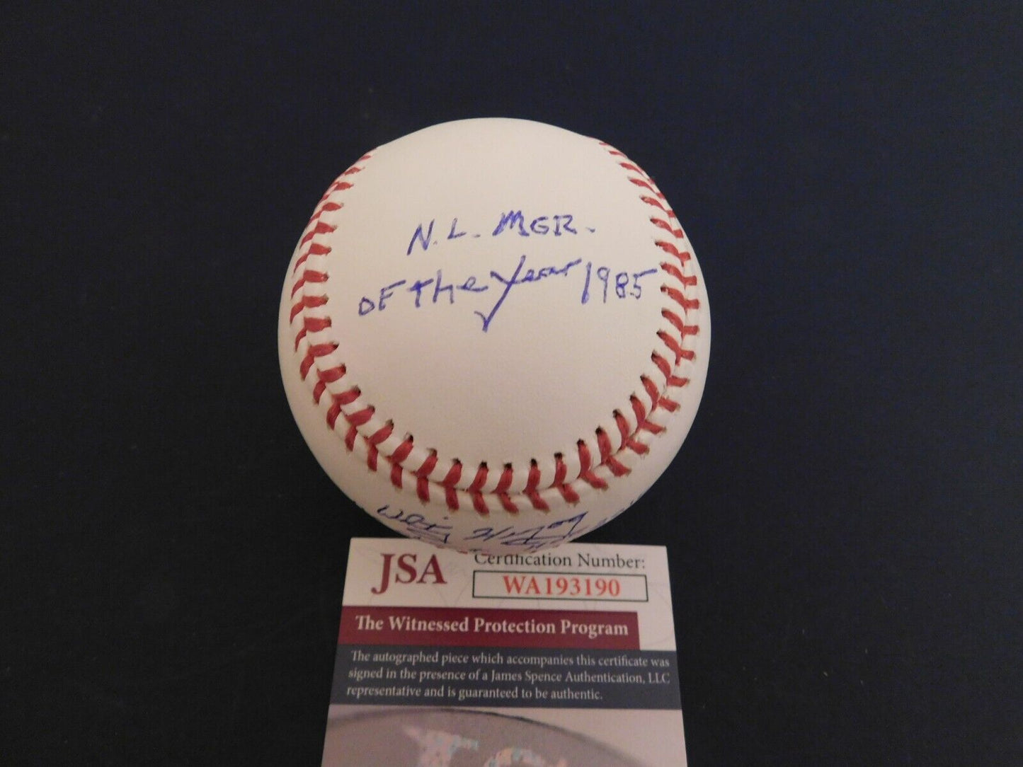 WHTIEY HERZOG Signed / Autographed OML Stat Baseball JSA COA Cardinals HOF