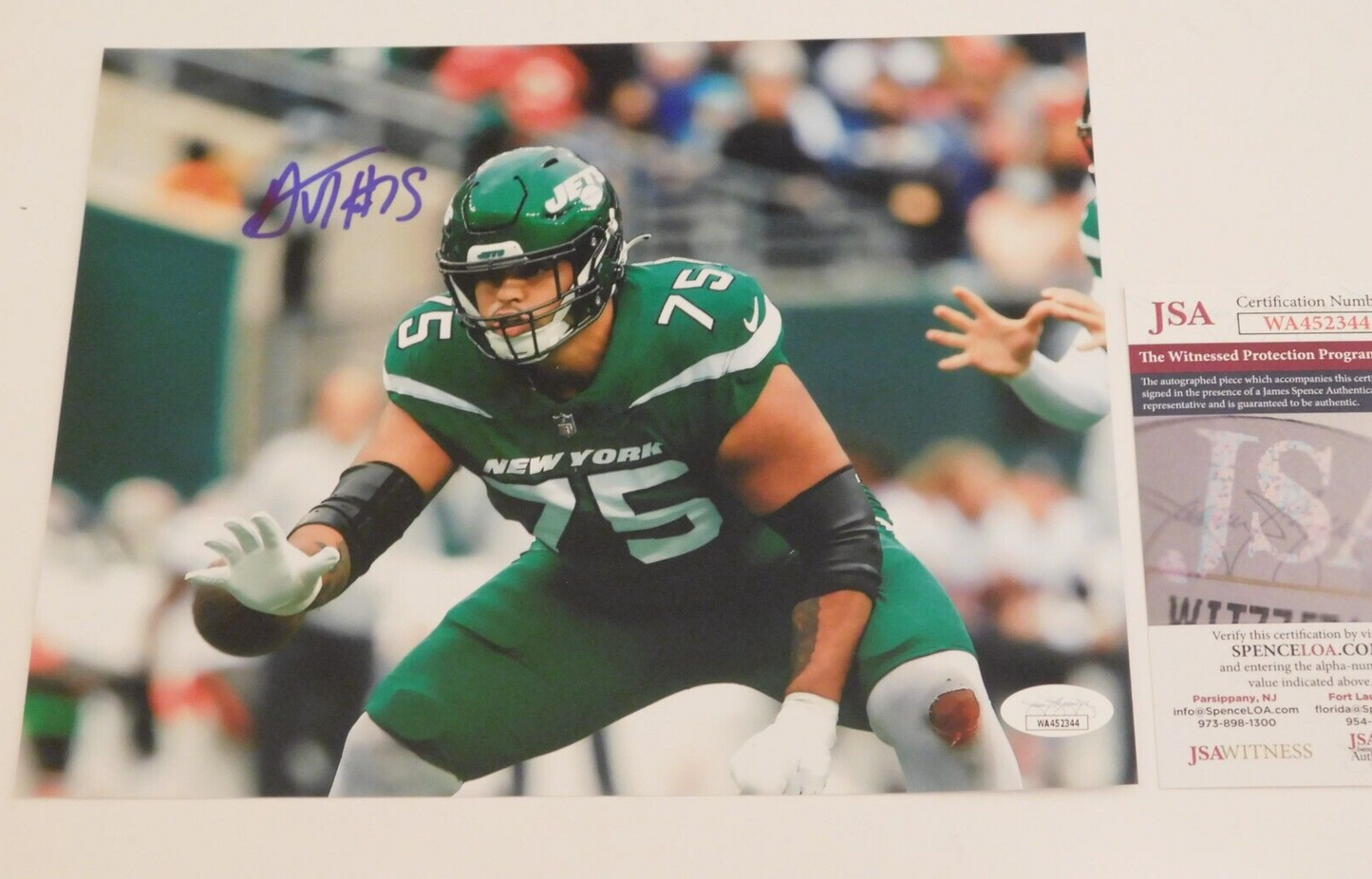 Alijah Vera-Tucker Signed Autographed 8x10 Photo New York Jets JSA COA