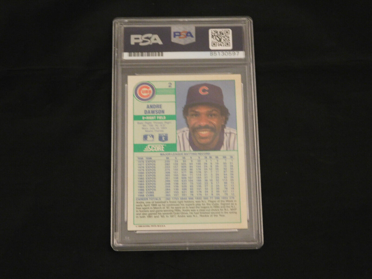 Andre Dawson Signed / Autographed 1989 Score Baseball Card PSA #2 Slab HOF