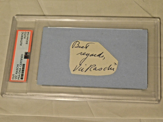 VIC RASCHI SIGNED AUTOGRAPHED INDEX CARD PSA/DNA SLABBED NEW YORK YANKEES