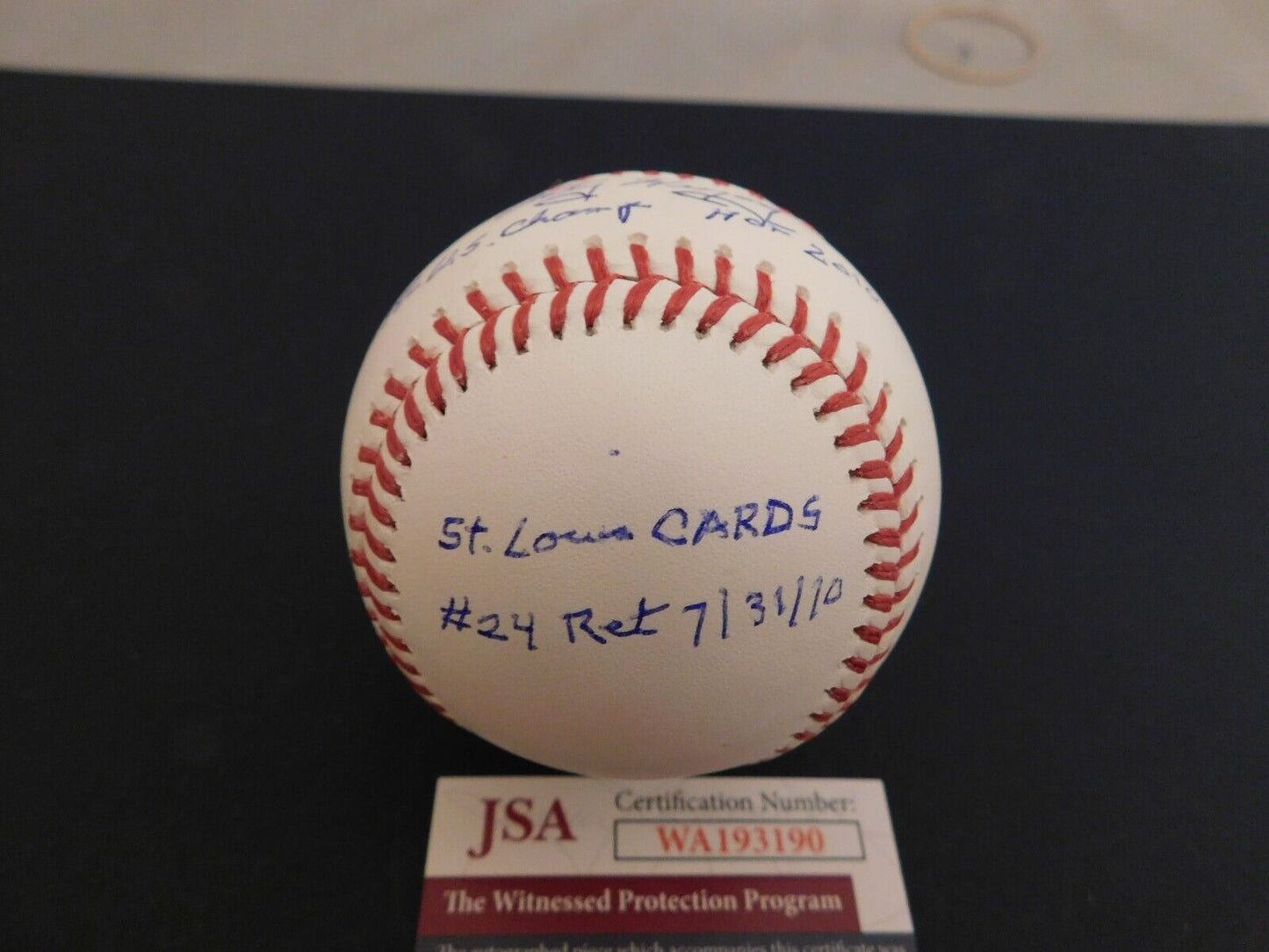 WHTIEY HERZOG Signed / Autographed OML Stat Baseball JSA COA Cardinals HOF