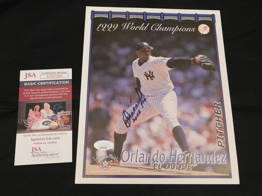 ORLANDO HERNANDEZ Signed 2000 Collectors Series 8x10 Yankees Photo JSA COA (B)