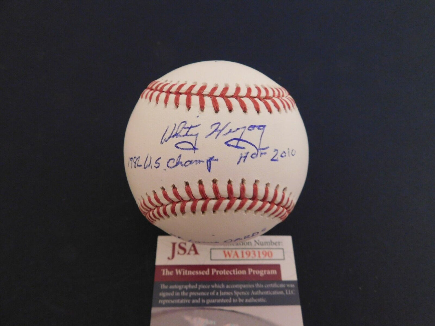 WHTIEY HERZOG Signed / Autographed OML Stat Baseball JSA COA Cardinals HOF