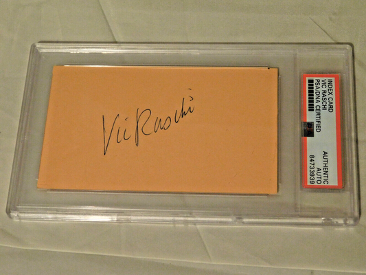 VIC RASCHI SIGNED / AUTOGRAPHED INDEX CARD PSA/DNA SLABBED  NEW YORK YANKEES