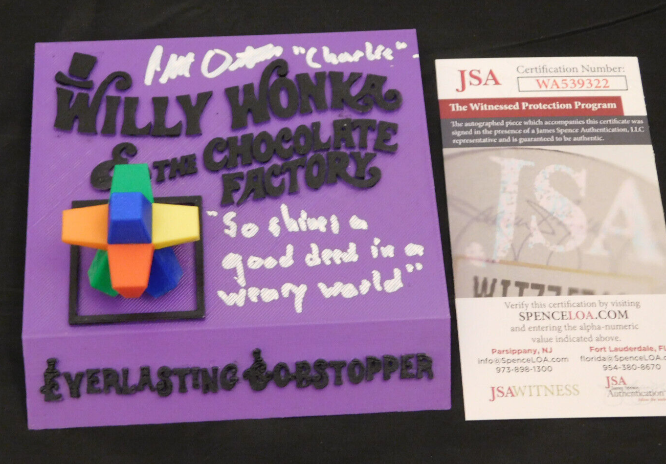 Peter Ostrum Signed Willy Wonka Everlasting Gobstopper 3D Plaque Charlie JSA